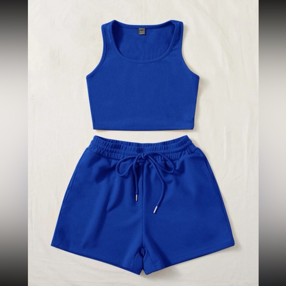 Navy Blue Scoop Neck Top and Track Shorts